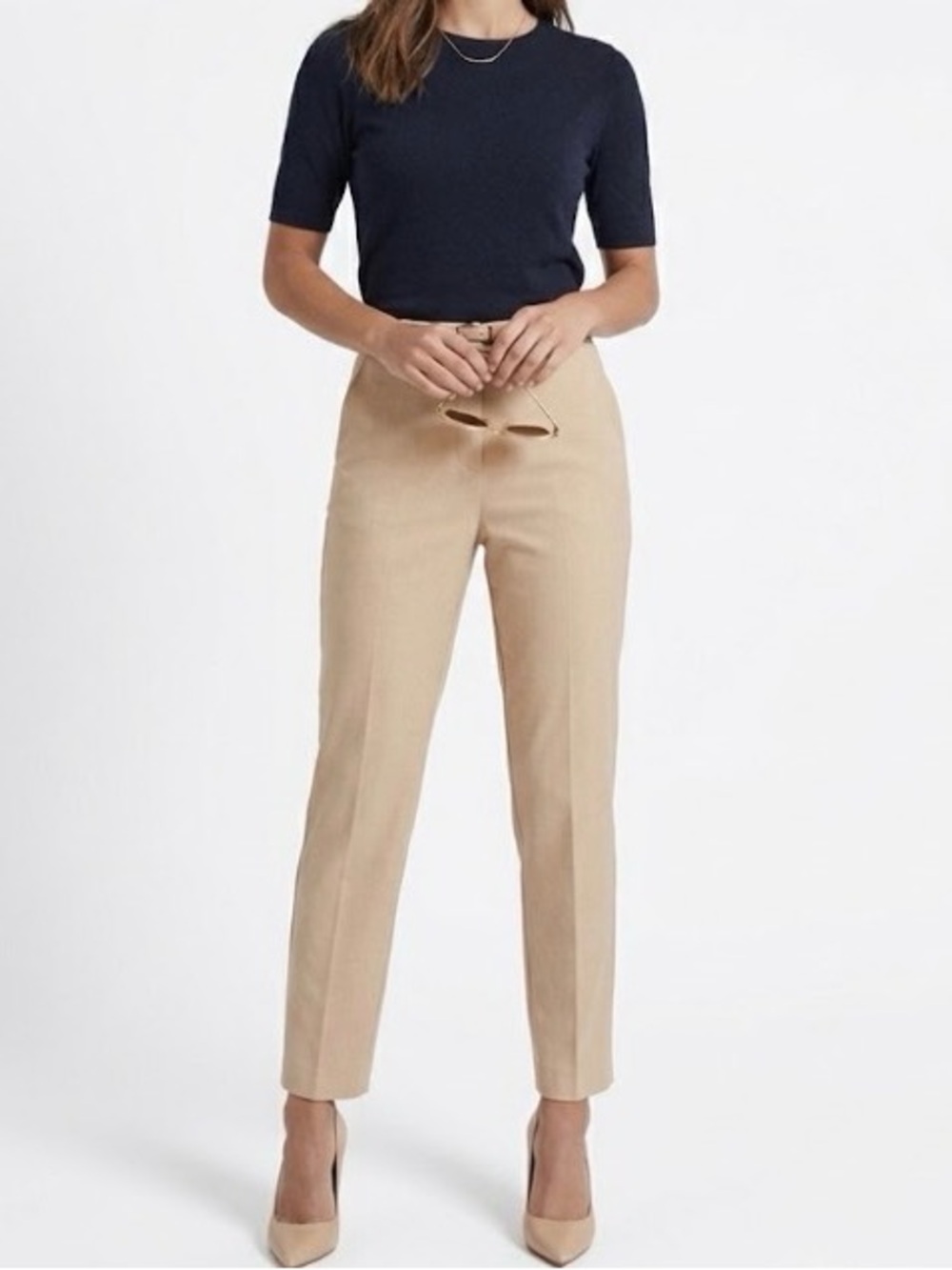 REISS Joy Tailored Ankle Pants Size 8 Beige Stretch Slim Trousers EUC